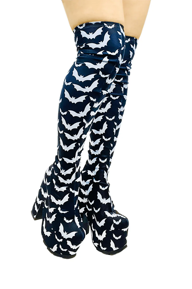 Labyrinth Bat Thigh High Boots [BLACK/WHITE] - Image 3