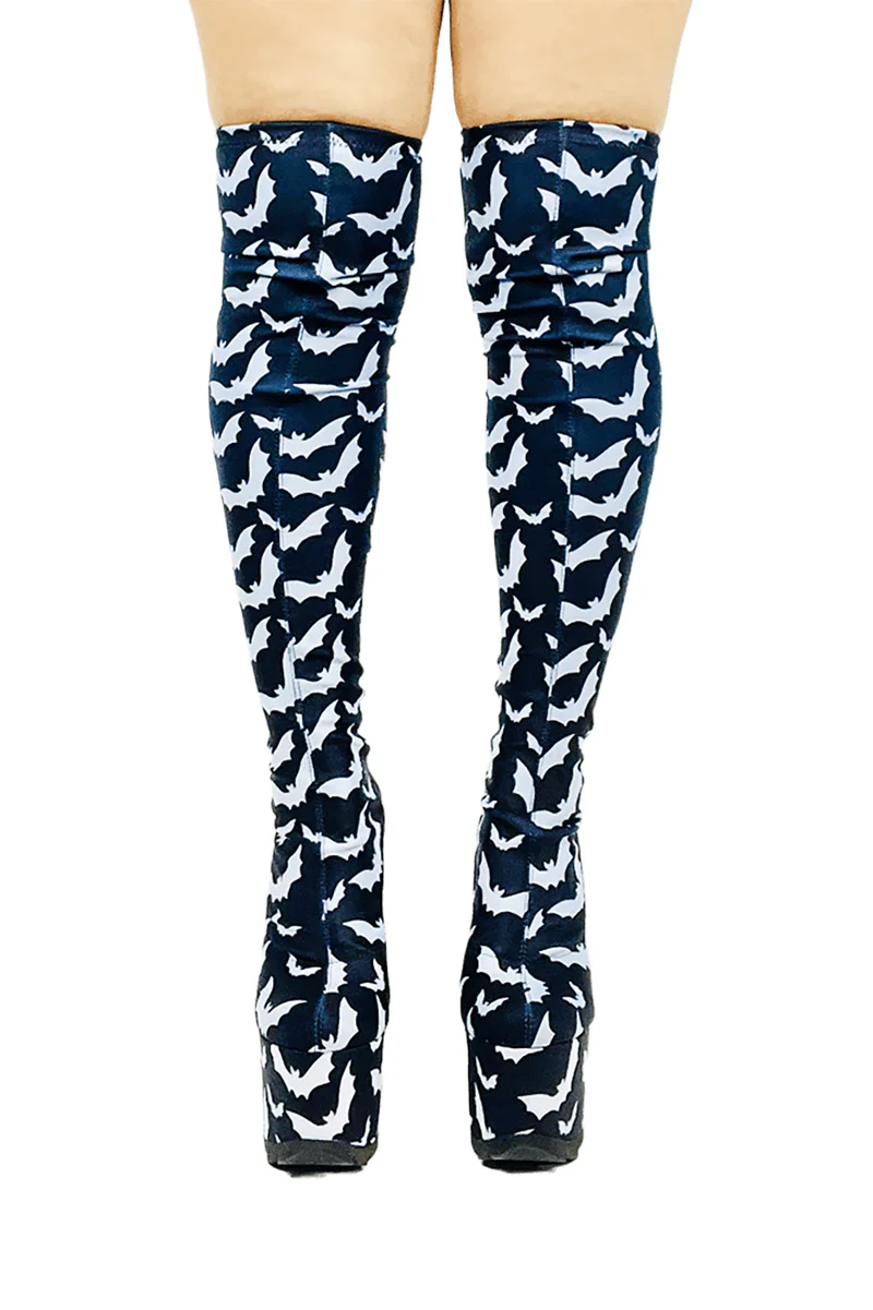 Labyrinth Bat Thigh High Boots [BLACK/WHITE] - Image 4