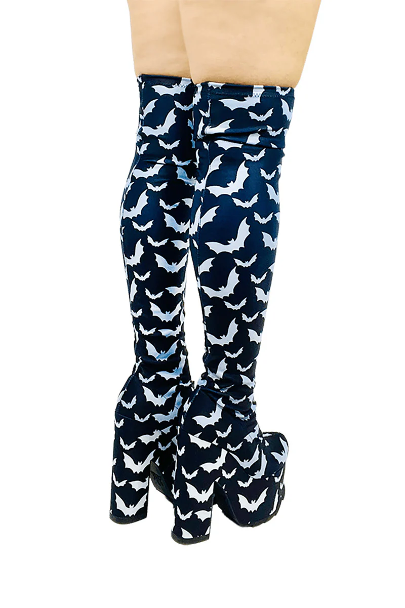 Labyrinth Bat Thigh High Boots [BLACK/WHITE] - Image 6