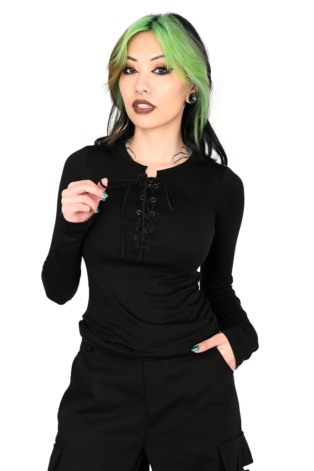 Lace Up Long Sleeve Top - Image 2