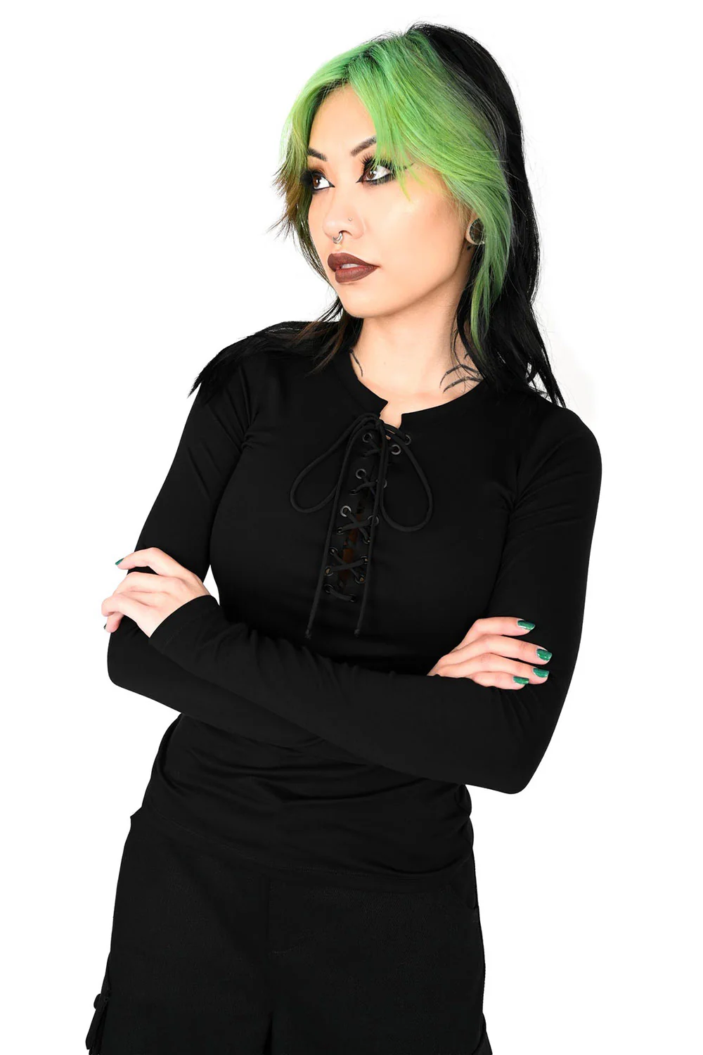 Lace Up Long Sleeve Top - Image 3