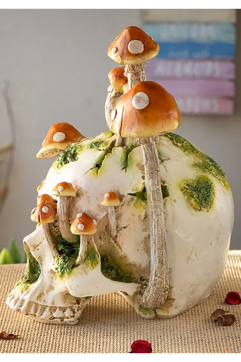 Large Skull With Mushrooms Statue - Image 3