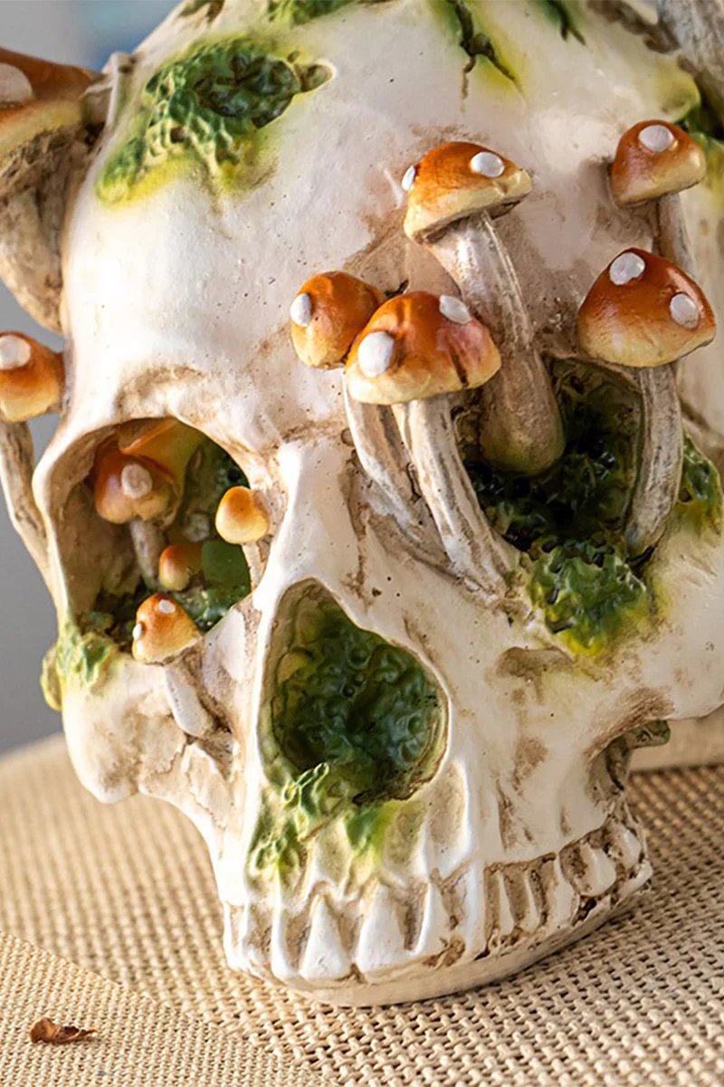 Large Skull With Mushrooms Statue - Image 4