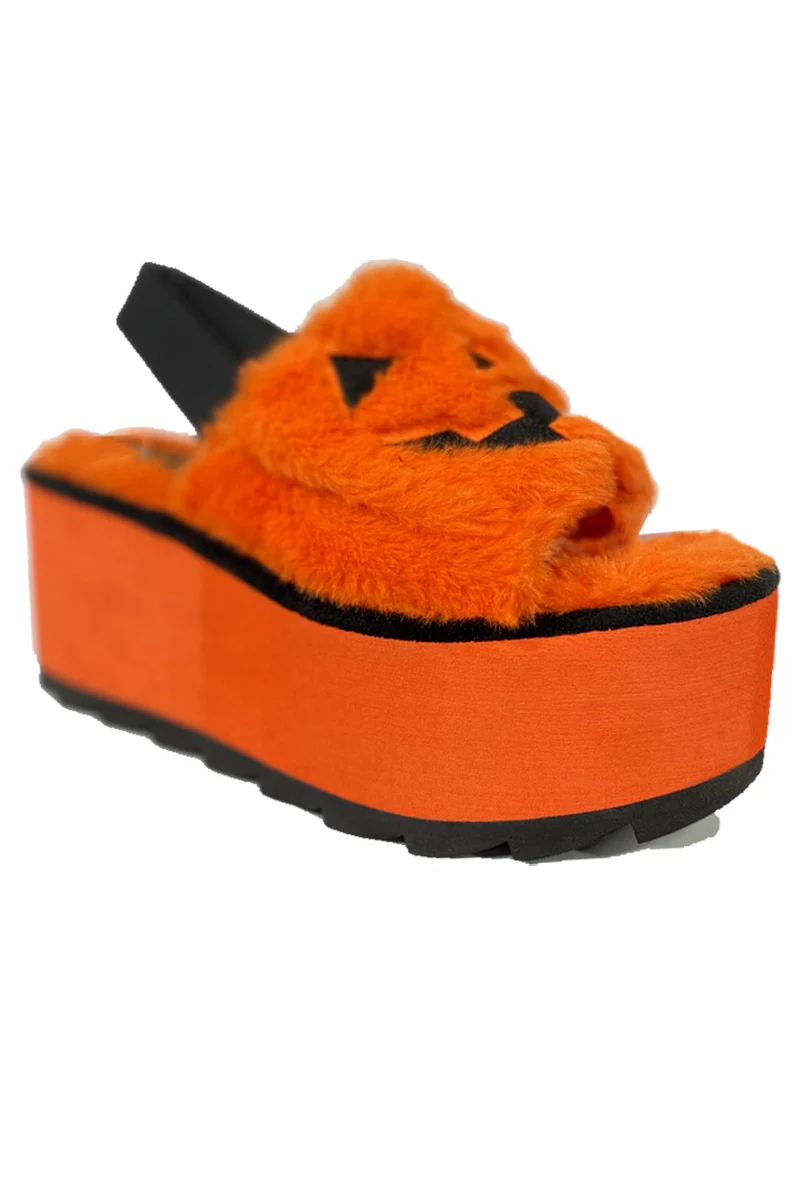 Lilly Jack-O-Lantern Platform Fur Slides [Orange] - Image 2