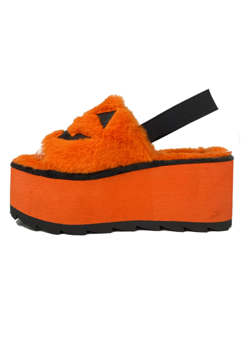 Lilly Jack-O-Lantern Platform Fur Slides [Orange] - Image 6