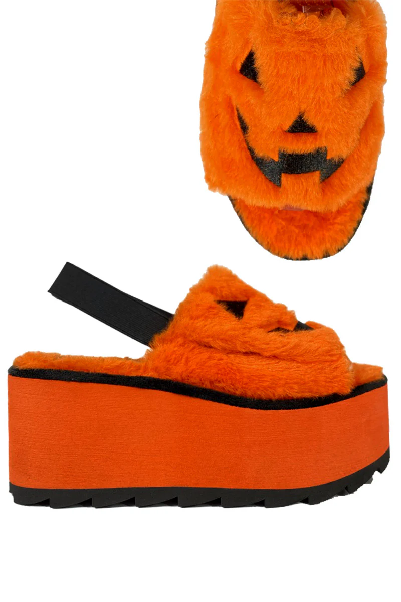 Lilly Jack-O-Lantern Platform Fur Slides [Orange] - Image 7