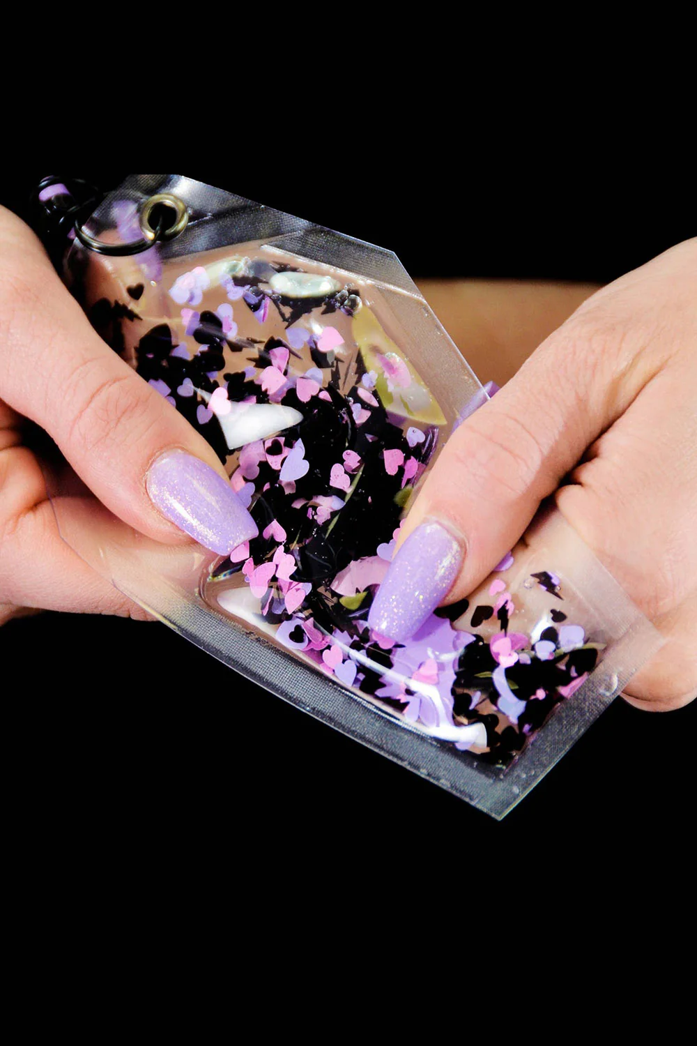 Liquid Glitter Coffin Keychain [Haunted Hearts] - Image 2