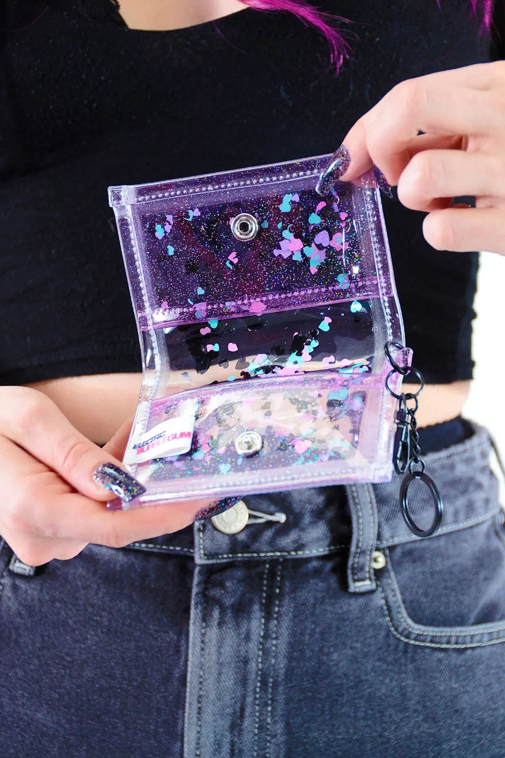 Liquid Glitter Tiny Wallet [Nocturnal Hearts - CLEAR] - Image 3