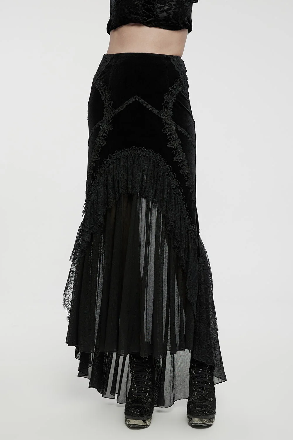 Lunar Eclipse Velvet Mesh Maxi Skirt