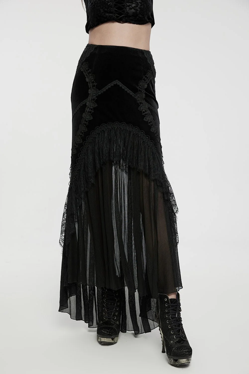 Lunar Eclipse Velvet Mesh Maxi Skirt - Image 3