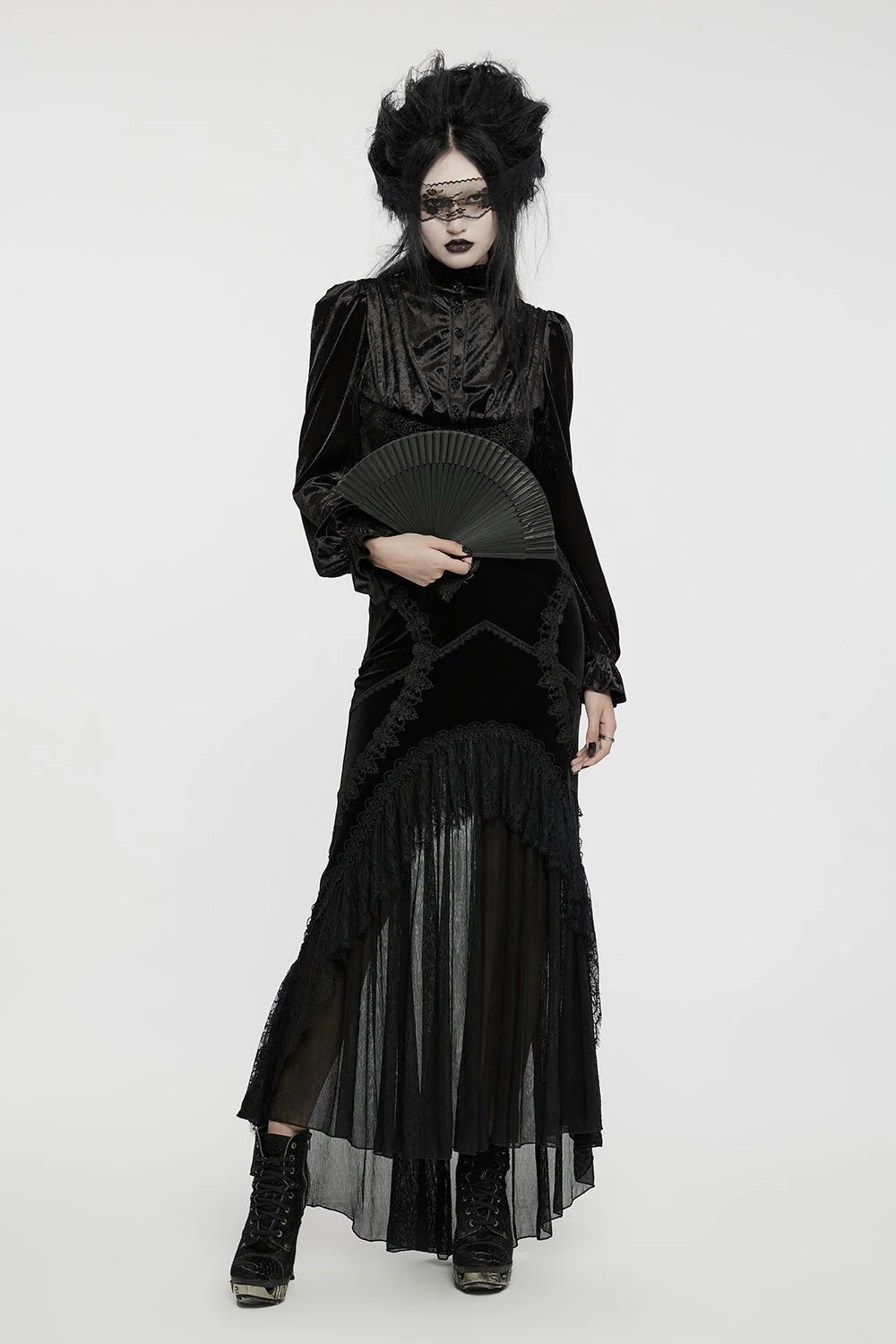 Lunar Eclipse Velvet Mesh Maxi Skirt - Image 5