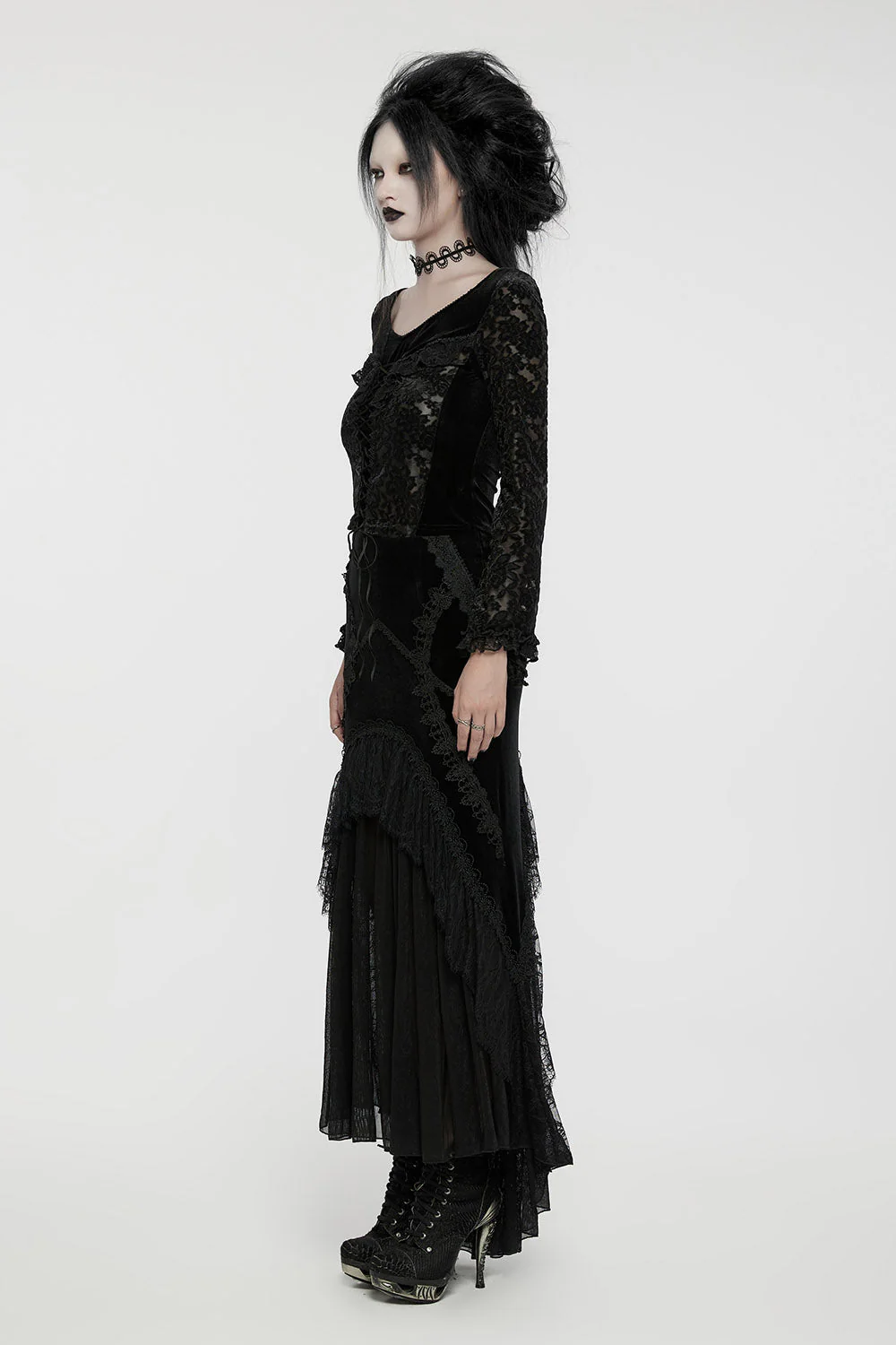 Lunar Eclipse Velvet Mesh Maxi Skirt - Image 6