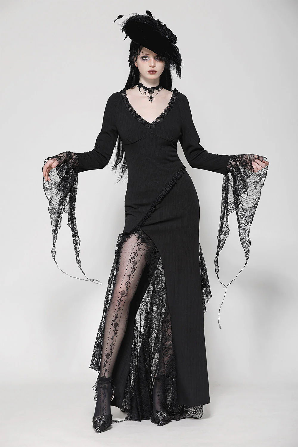 Luster Leg Slit Tattered Long Sleeve Dress - Image 3