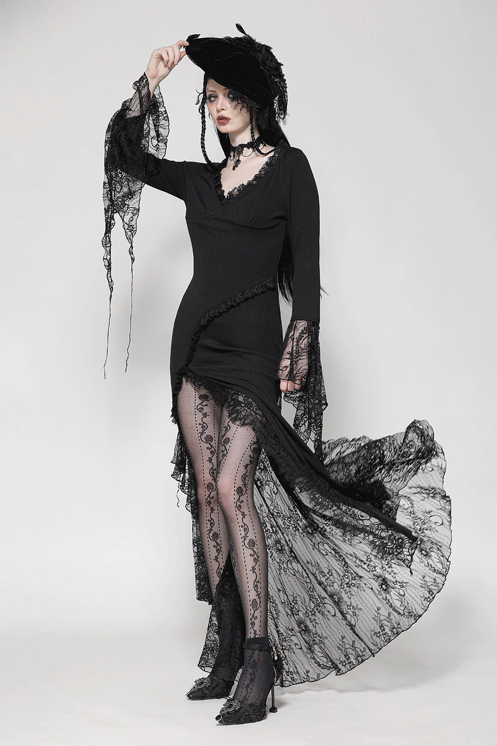 Luster Leg Slit Tattered Long Sleeve Dress - Image 4