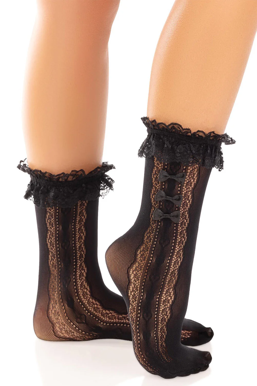 Mini Bow Ruffled Lace Fishnet Socks [Multiple Colors] - Image 8