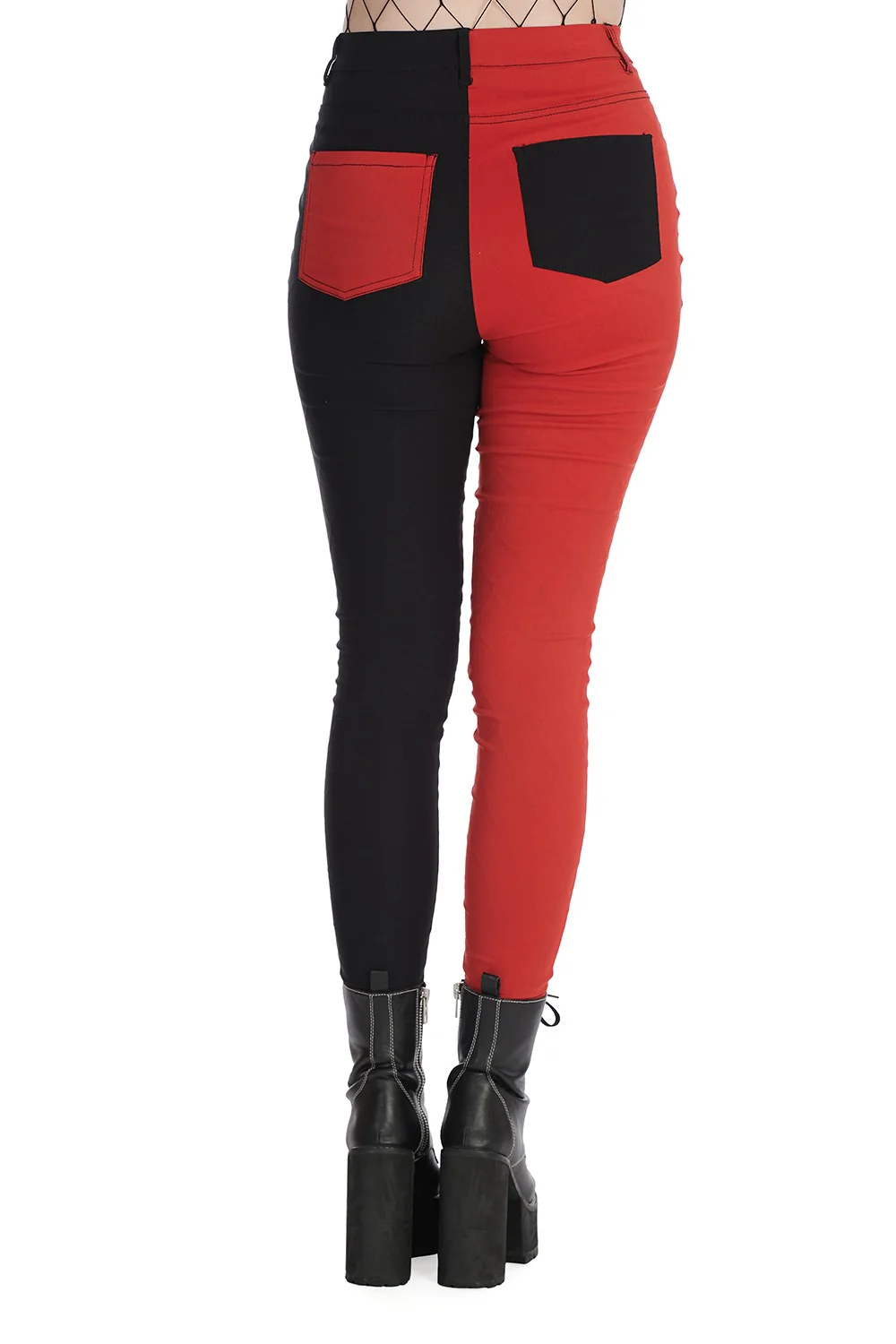 Mismatched Split Leg Pants [RED/BLACK] - Image 2