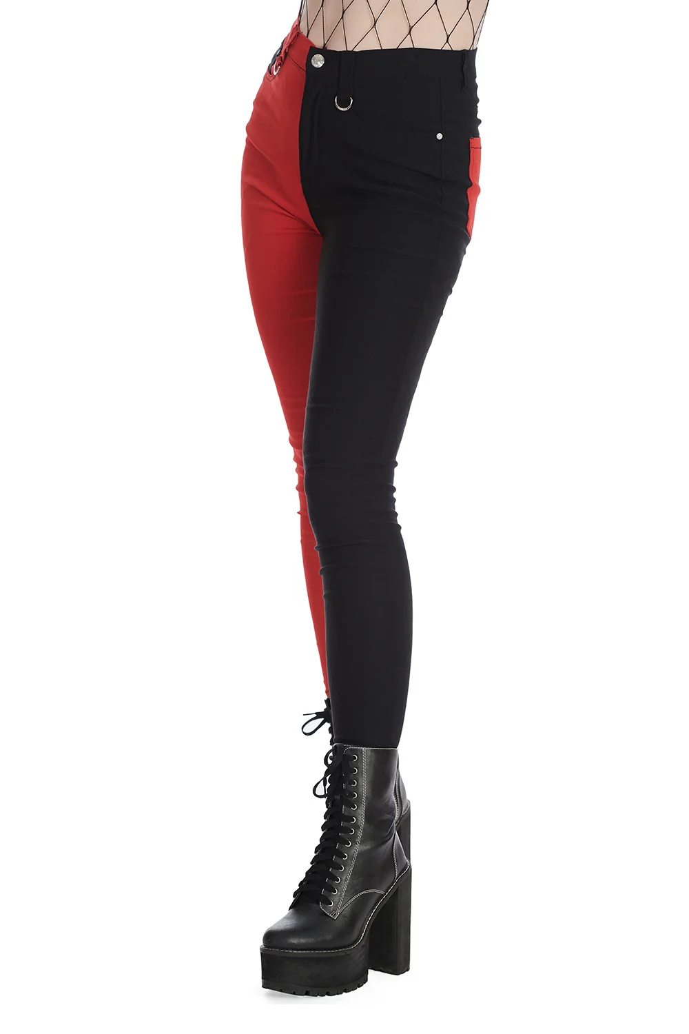 Mismatched Split Leg Pants [RED/BLACK] - Image 3