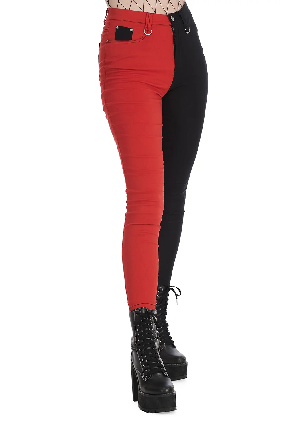 Mismatched Split Leg Pants [RED/BLACK] - Image 4