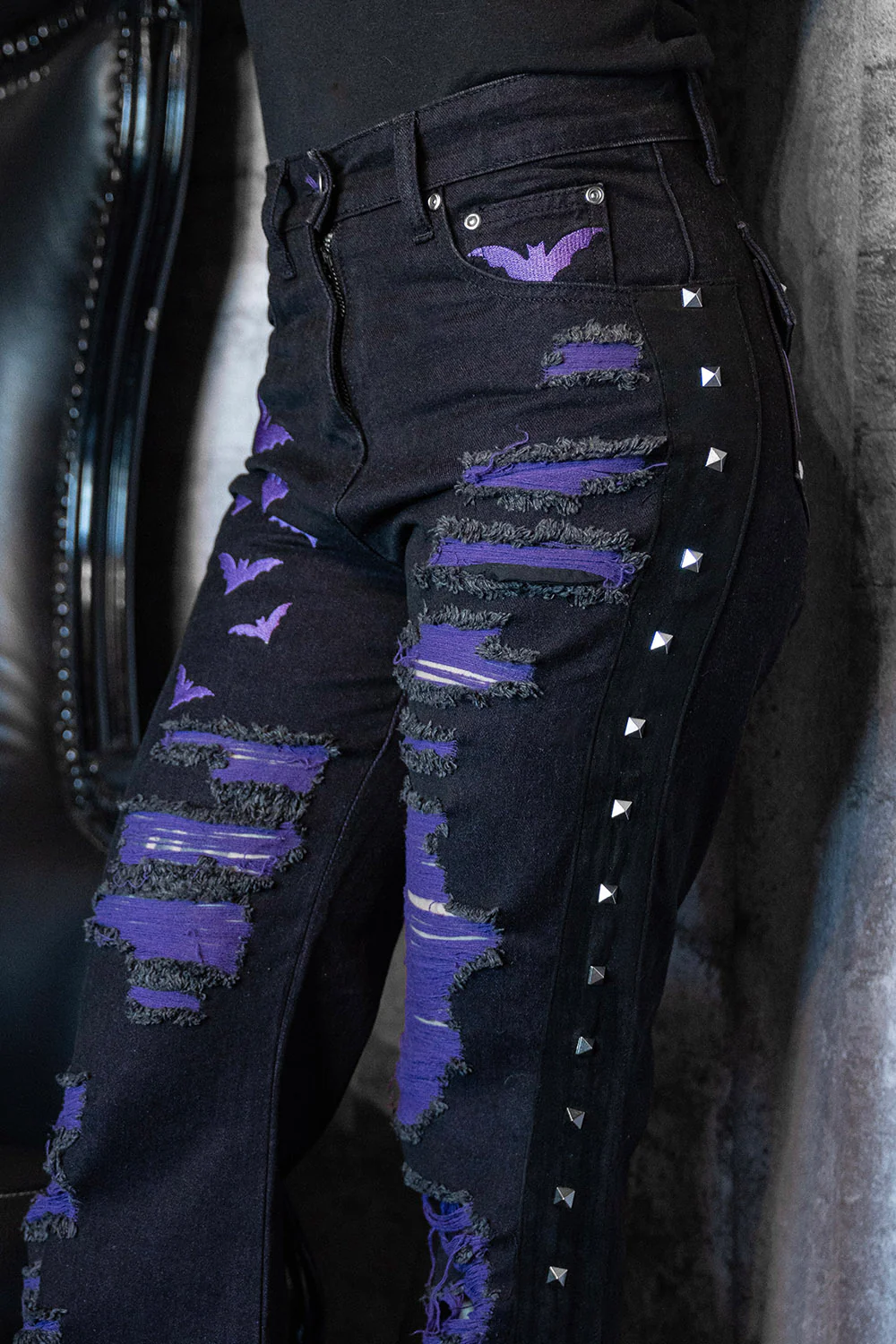 Moonbat Embroidered Shredded Pants - Image 6