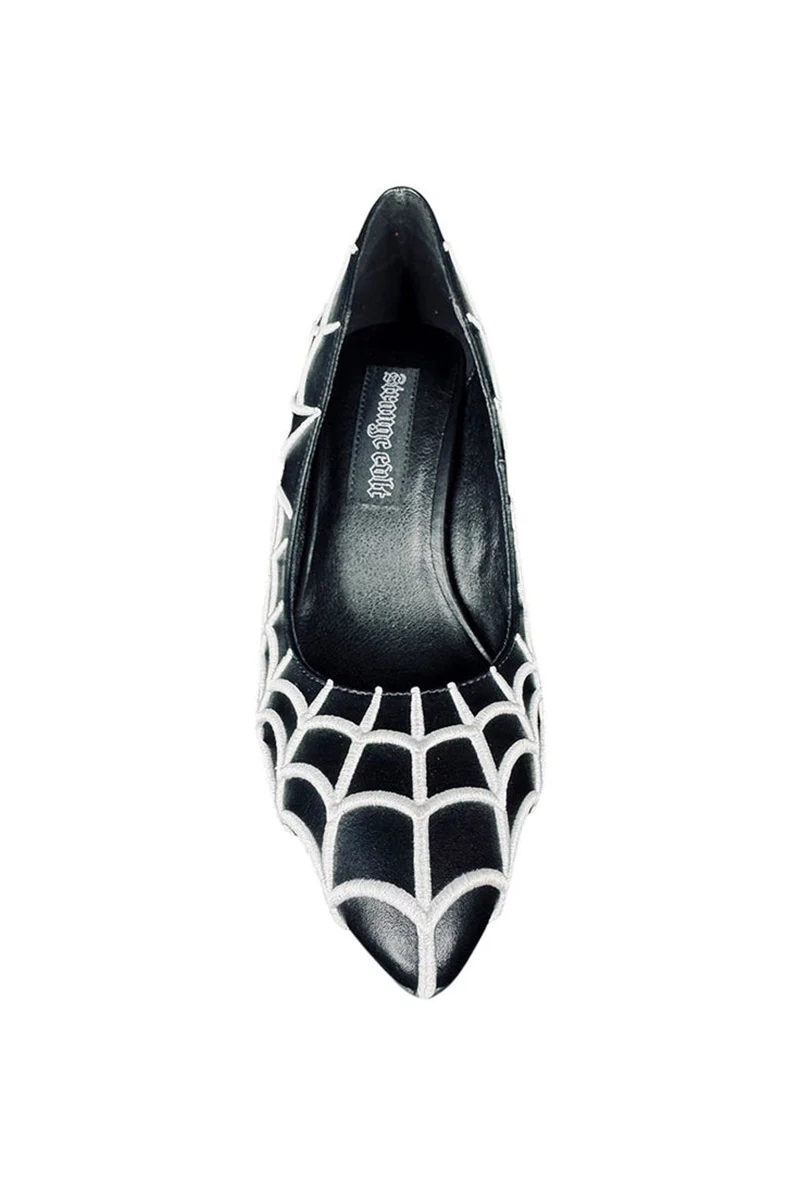 Morgana Embroidered Spiderweb Heels [Black/White] - Image 3