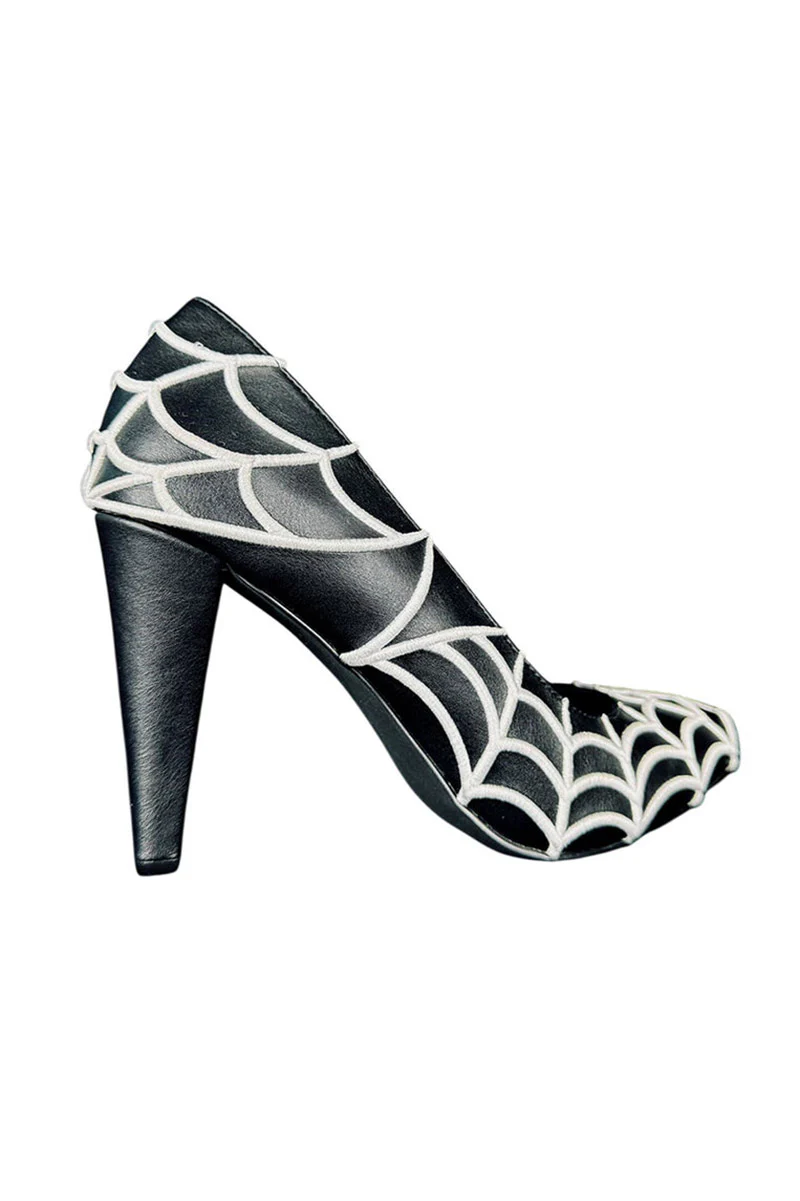 Morgana Embroidered Spiderweb Heels [Black/White] - Image 4