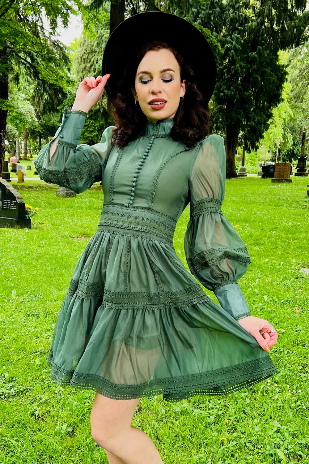 Morgana - Romantic Victorian Inspired Party Dress [Sage] - Image 9