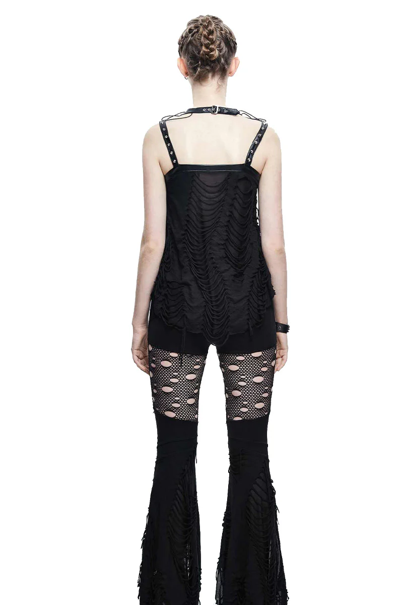 Mourn Distressed Fishnet Flared Pants - Image 3