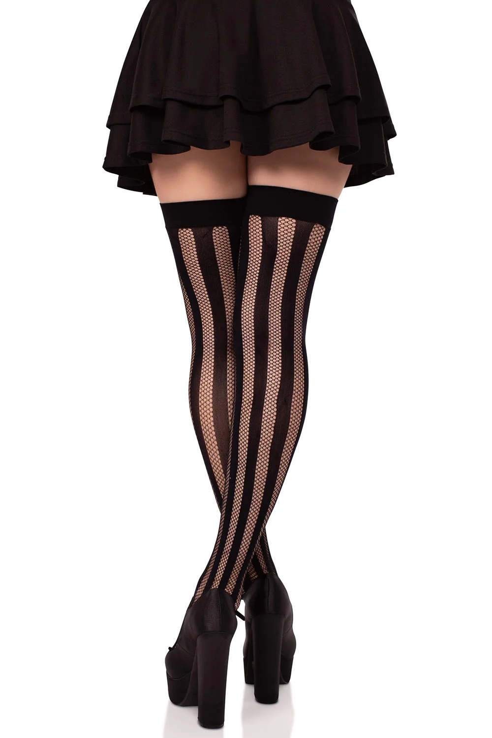 Net and Opaque Striped Thigh Highs - Image 3
