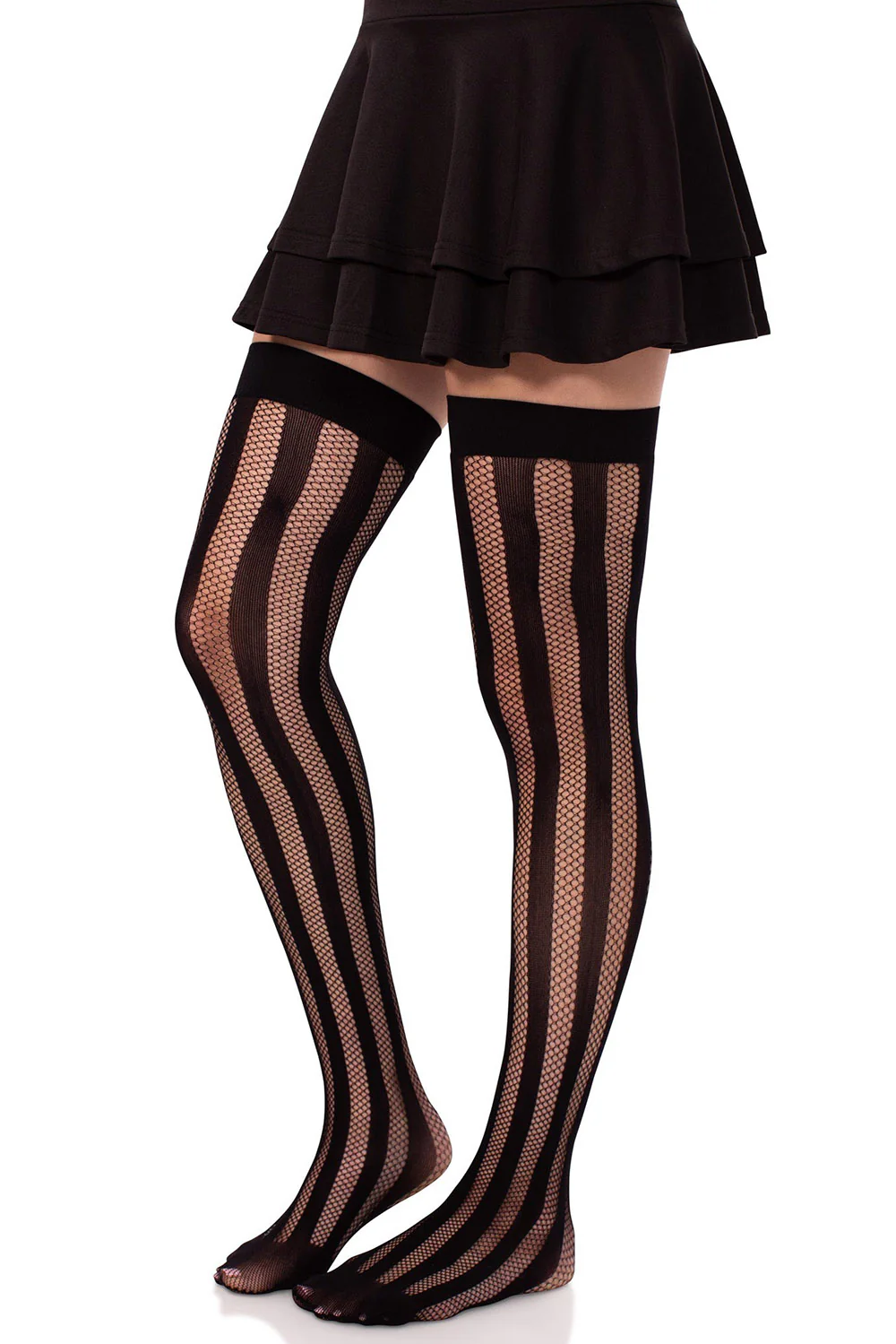 Net and Opaque Striped Thigh Highs - Image 4