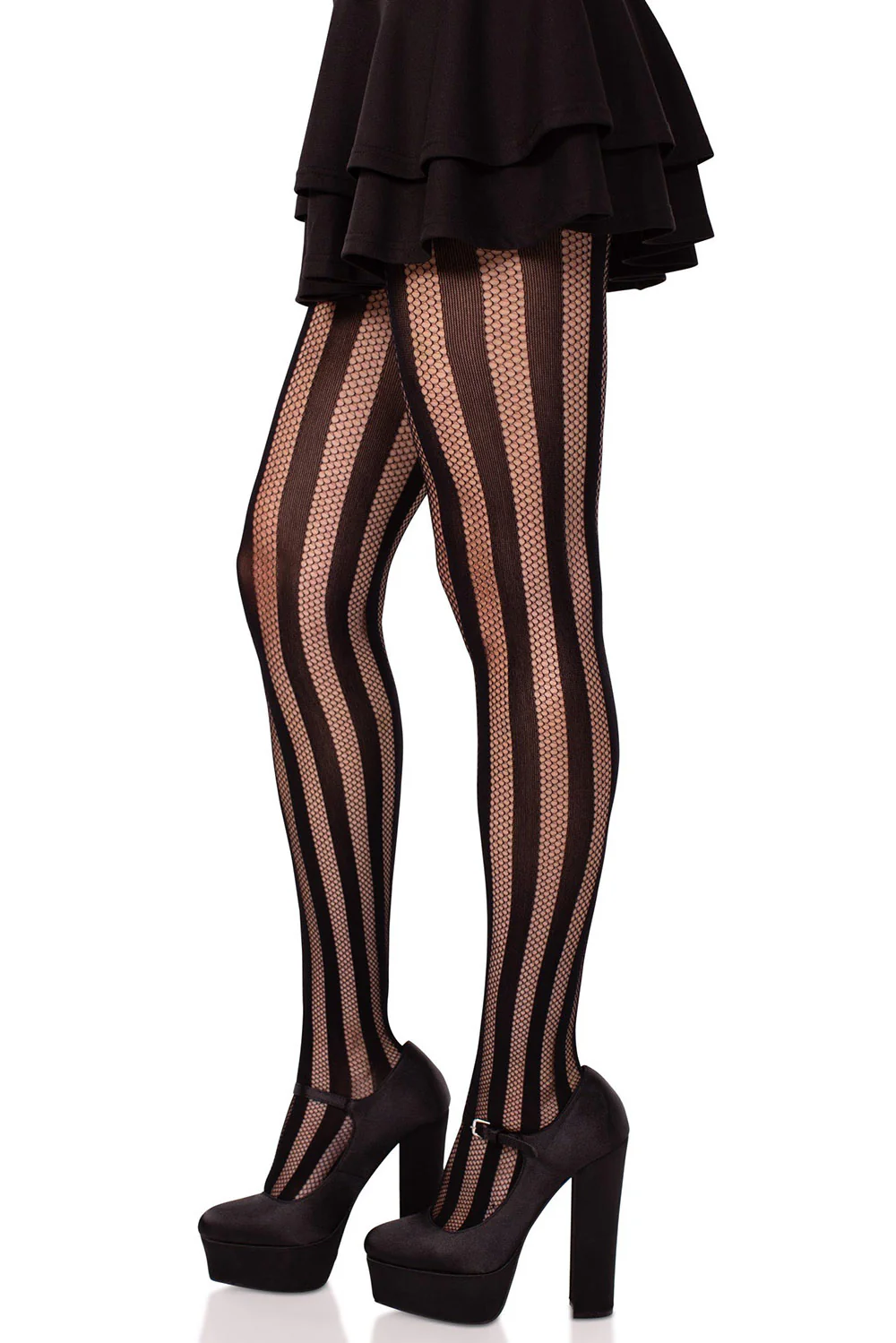 Net and Opaque Striped Tights - Image 2