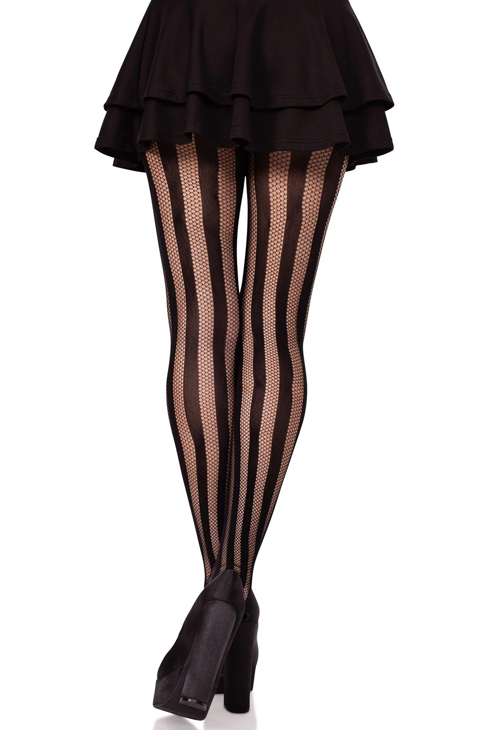 Net and Opaque Striped Tights - Image 3
