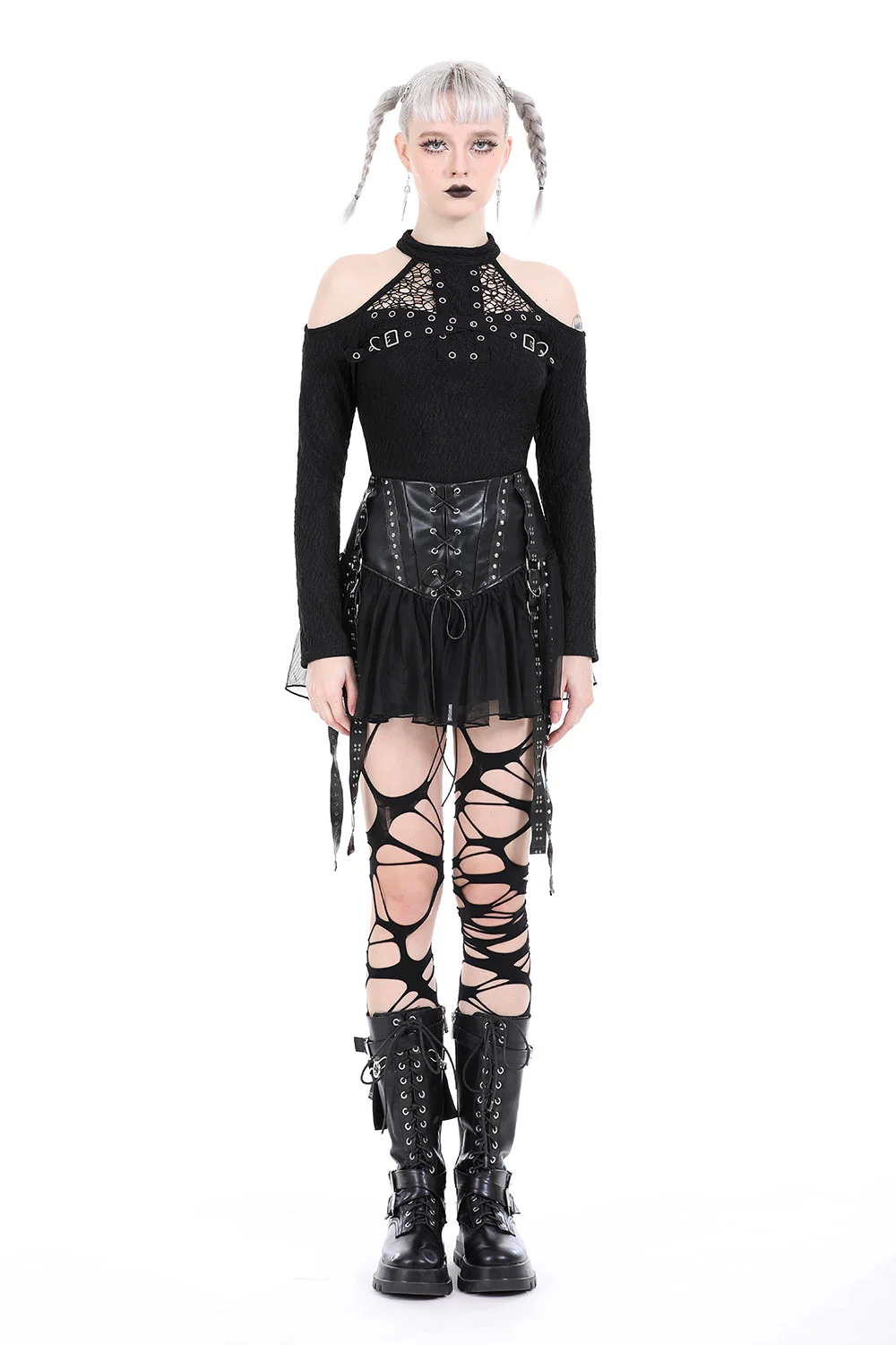 Nevermora Shoulder Cutout Punk Top - Image 2