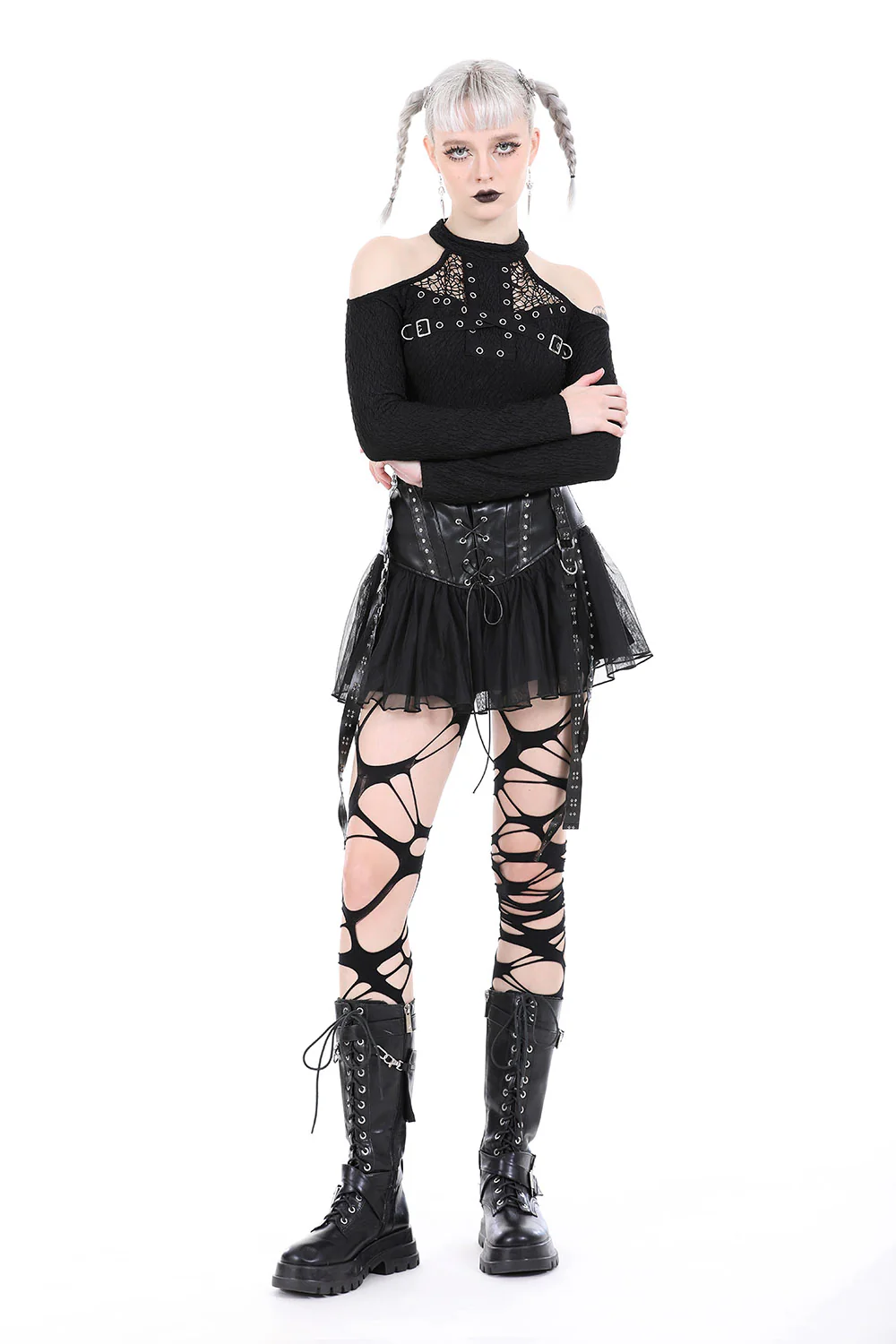 Nevermora Shoulder Cutout Punk Top - Image 5
