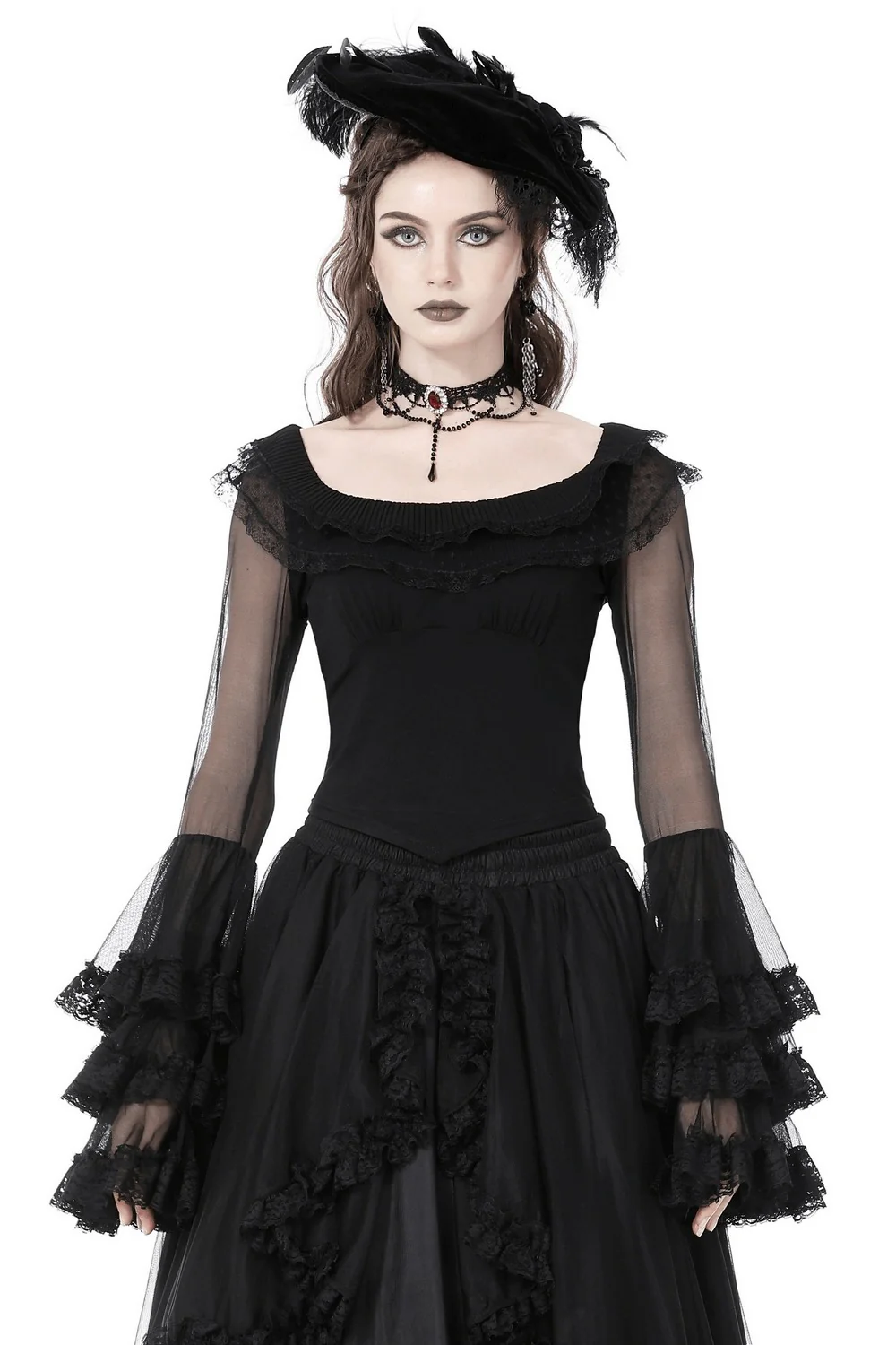 Night Éternelle Flared Lace Sleeve Top - Image 2