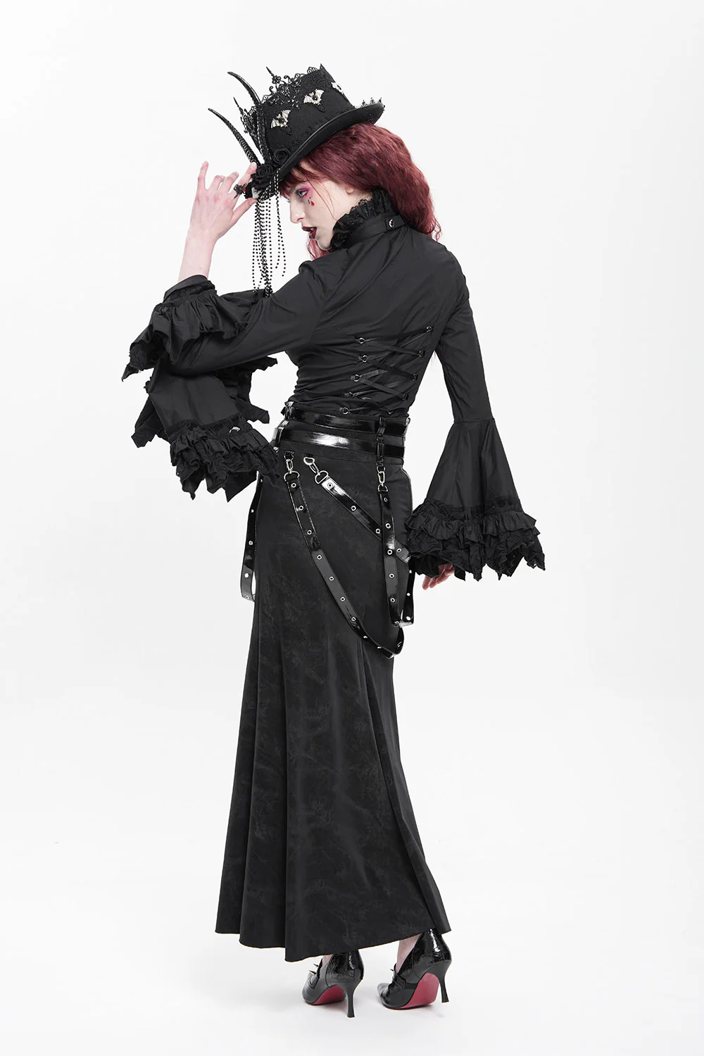 Nightshade Rose Ruffle Top [Black] - Image 6
