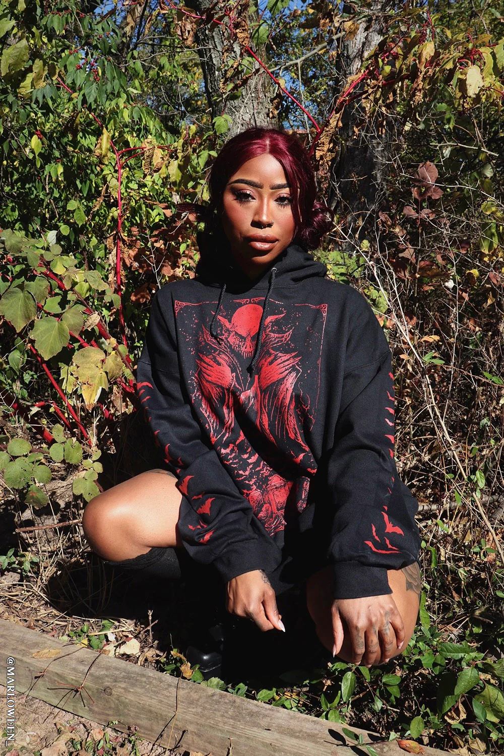 Nosferatu Hoodie w/ Red Bat Sleeves - Image 16