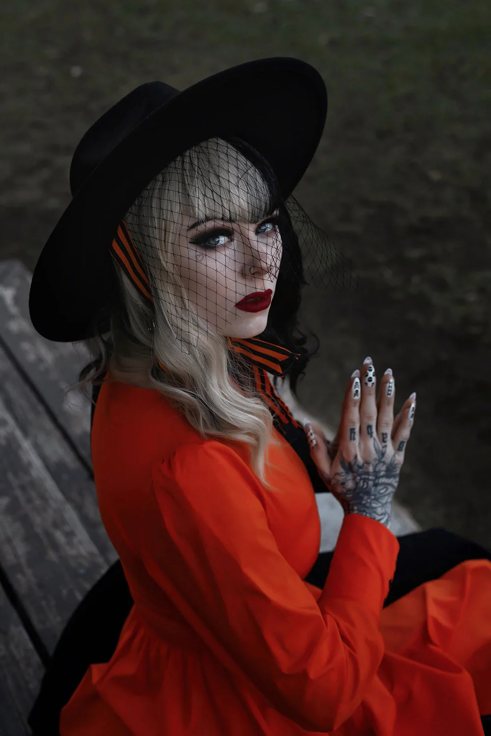 Orange Nightmare Veiled Hat - Image 6