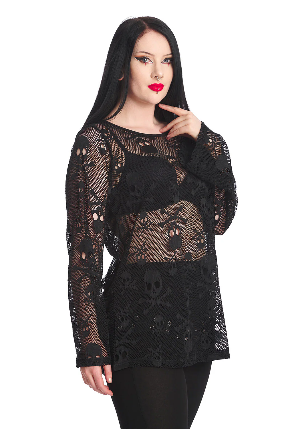 Oversized Skull & Crossbones Net Top - Image 4