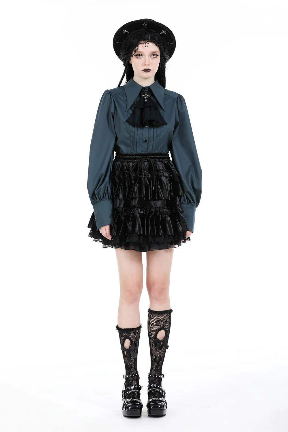 Pale Blue Victorian Goth Button Up Blouse