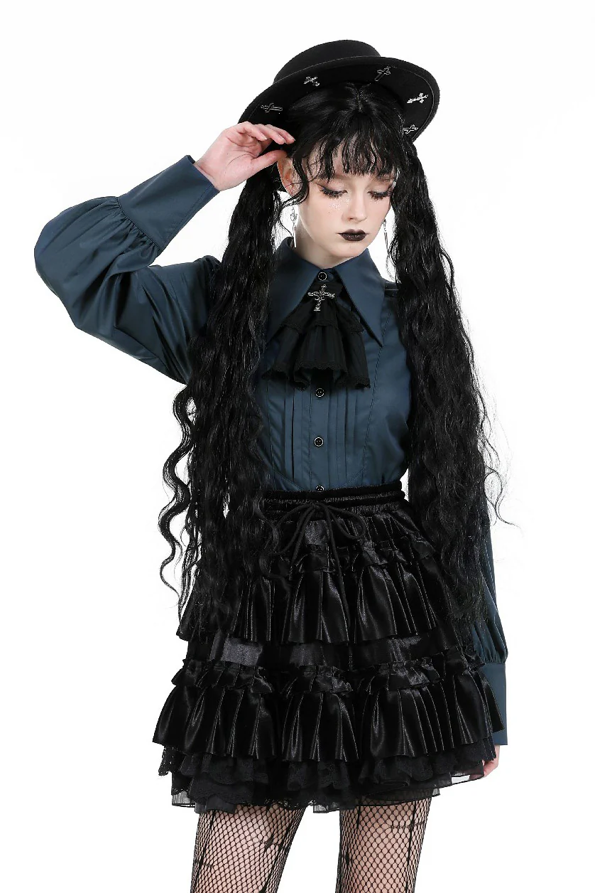 Pale Blue Victorian Goth Button Up Blouse - Image 2