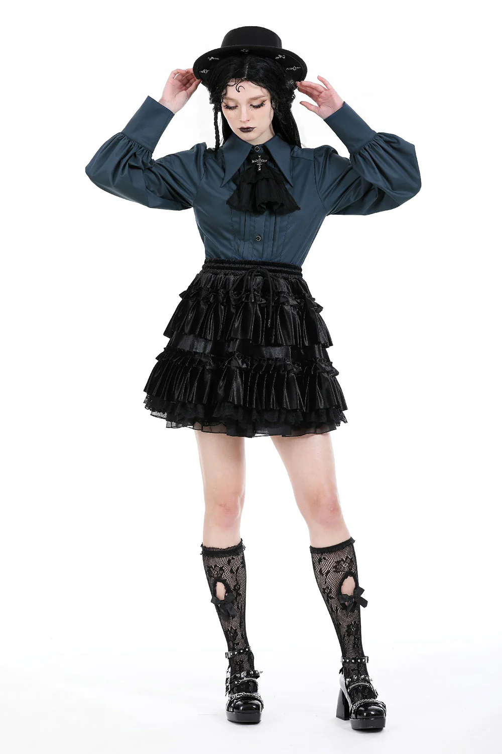 Pale Blue Victorian Goth Button Up Blouse - Image 3