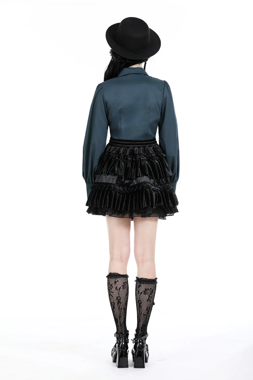 Pale Blue Victorian Goth Button Up Blouse - Image 4
