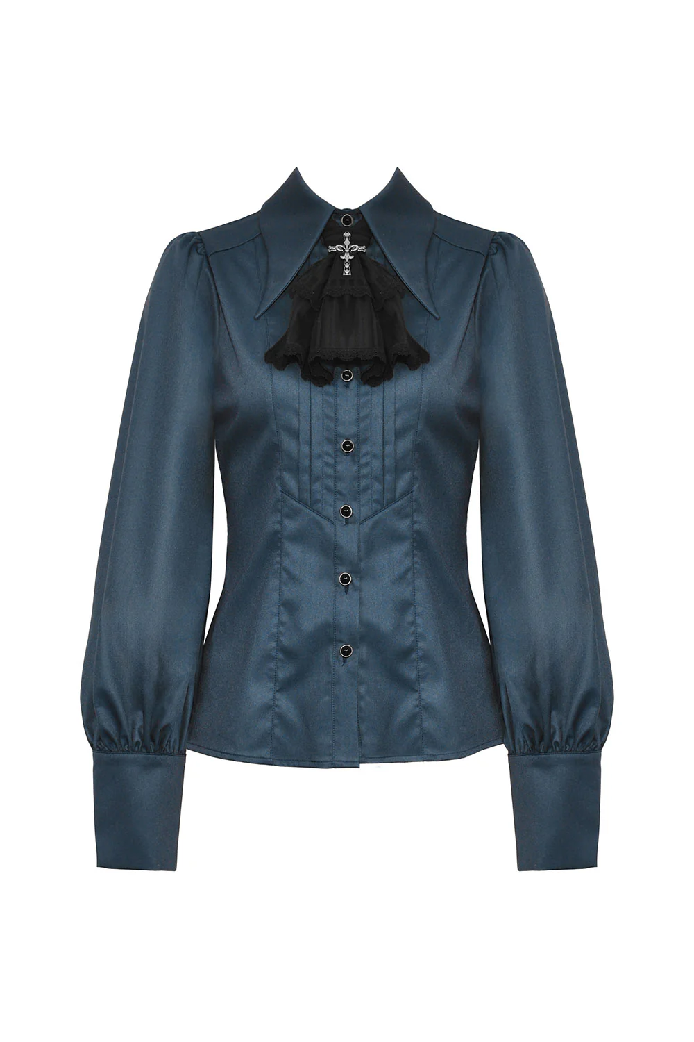 Pale Blue Victorian Goth Button Up Blouse - Image 5