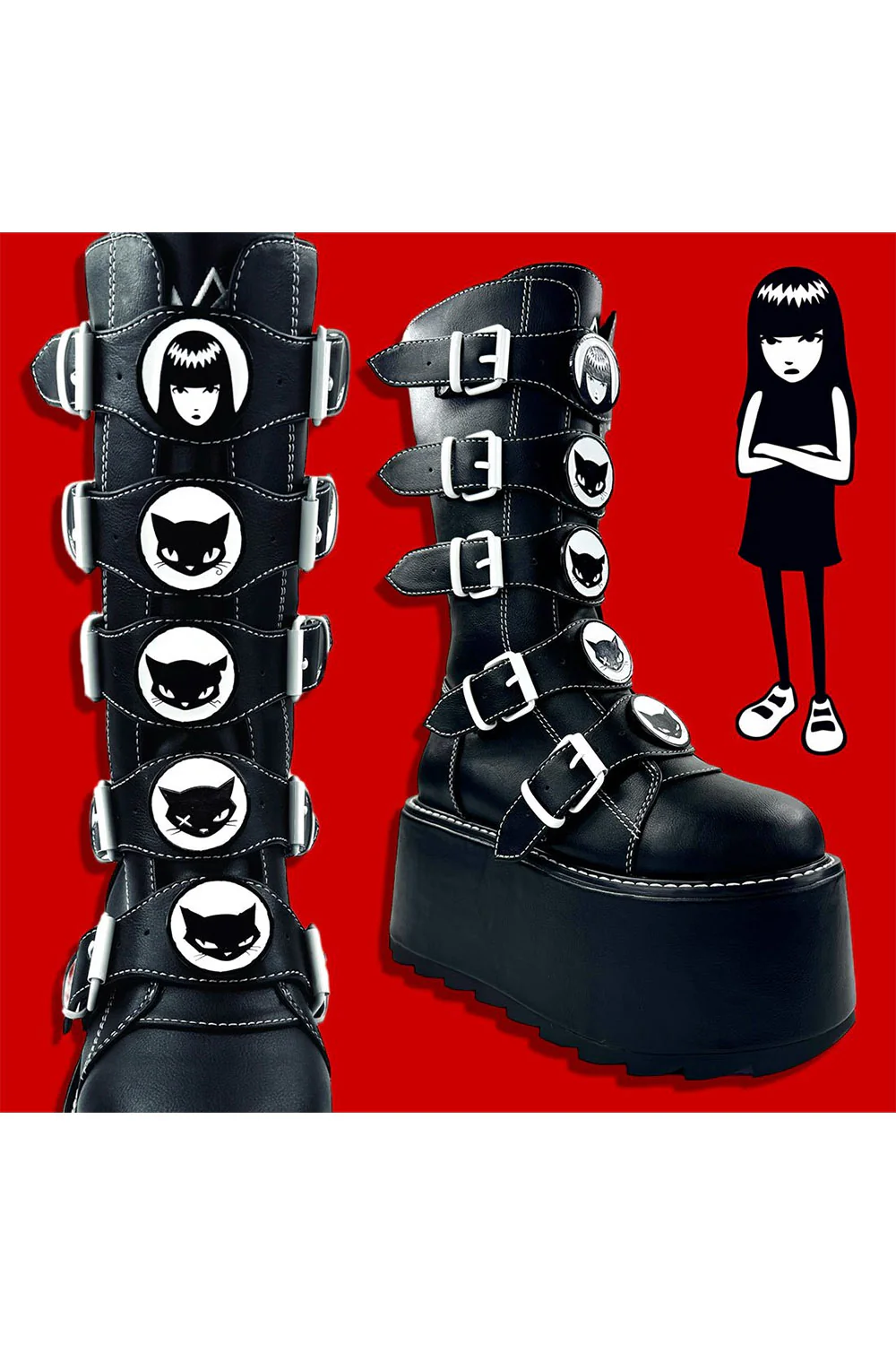 Phazer Emily The Strange Platform Boots [BLACK/WHITE] - Image 2