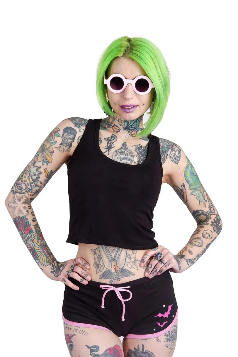 Pink Bats and Stars Pink Trim Short Shorts [BLACK/PINK] - Image 2