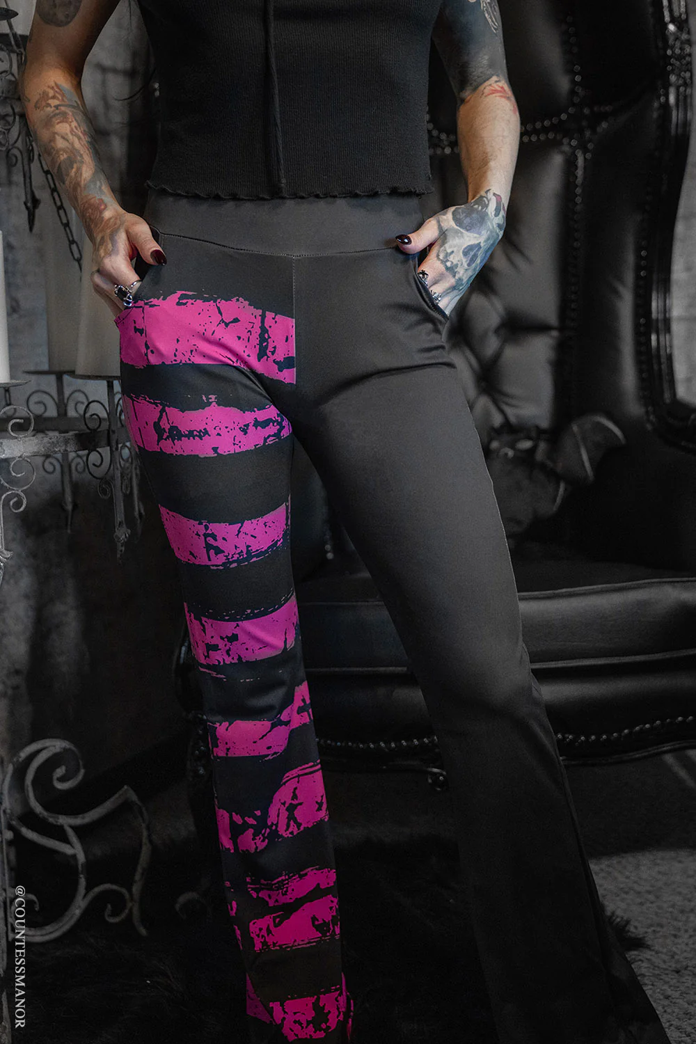 Pink Death Striped Split Flares [Pink/Black] - Image 6