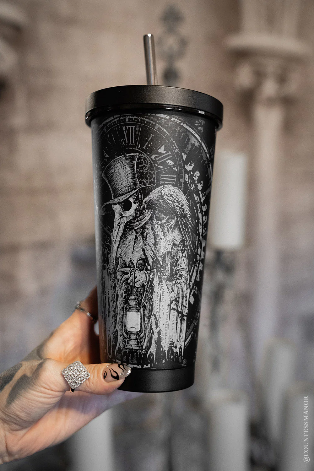Plague Doctor Cold Brew Tumbler with Straw - Image 2