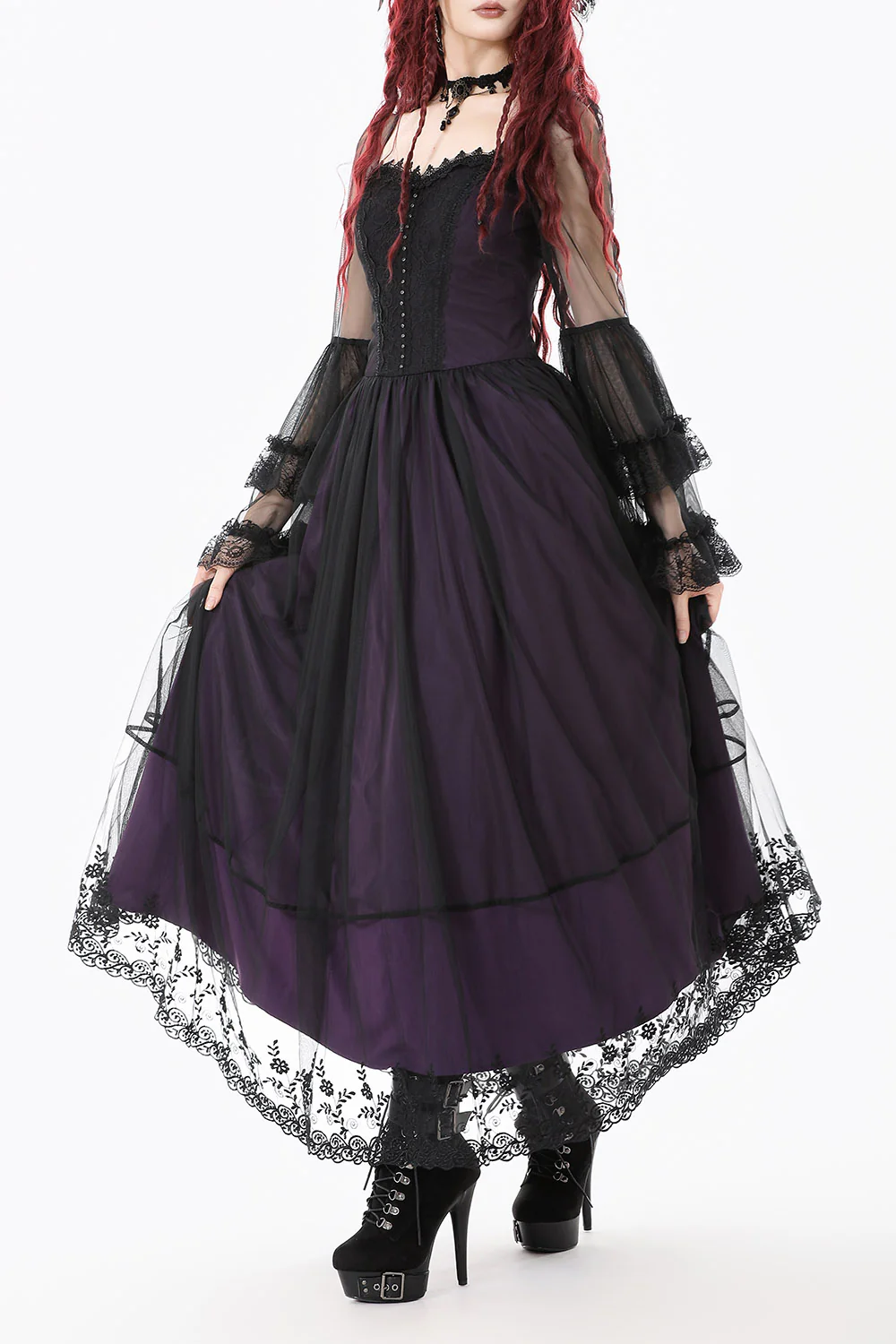 Plum Wine Long Lace Dress - Image 3