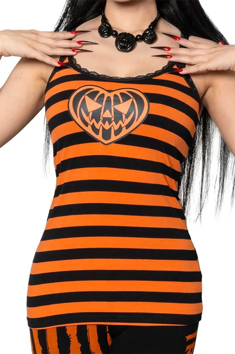 Pumpkin Striped Lace Cami Top