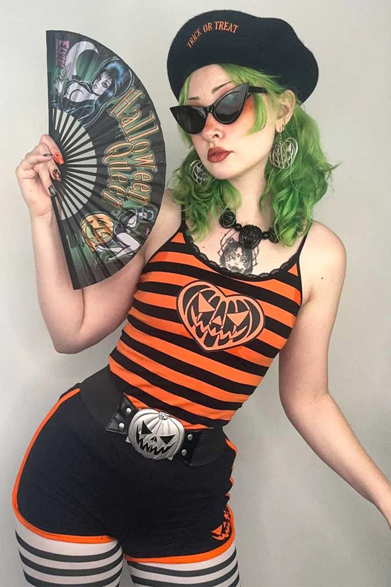Pumpkin Striped Lace Cami Top - Image 5